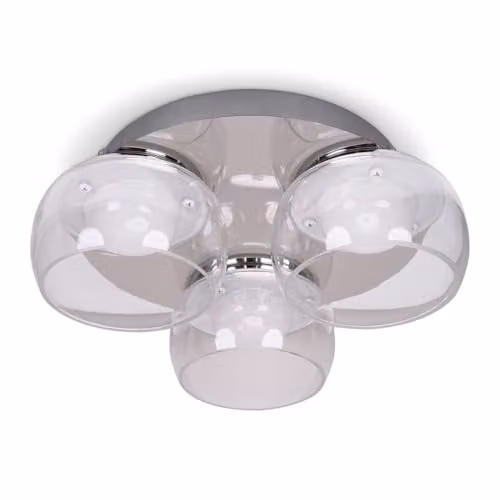 ValueLights Alissa IP44 Rated Silver Integrated LED Flush Ceiling Light with Transparent Glass Shades – 1
