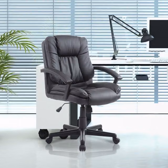 HOMCOM Black Synthetic Leather Executive Swivel Office Chair with Armrests and Castors