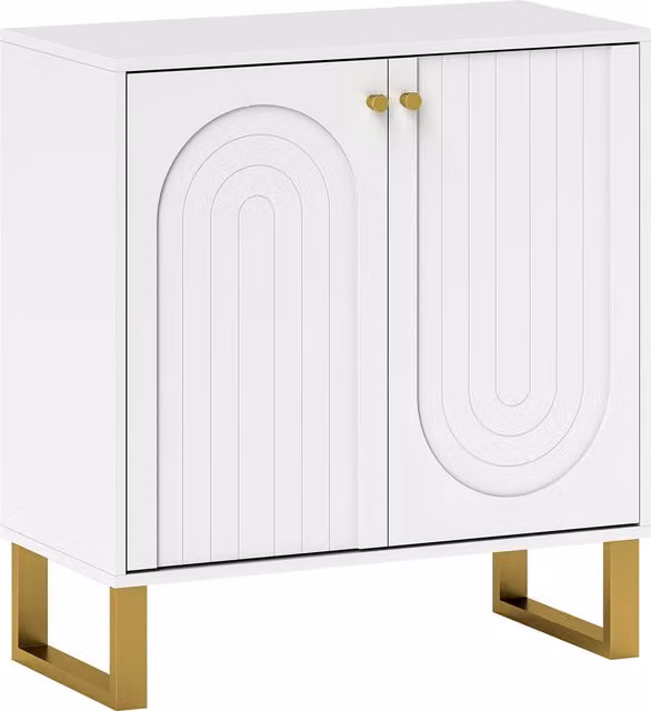 HOMCOM Modern 2-Door Sideboard Storage Cabinet in White and Gold