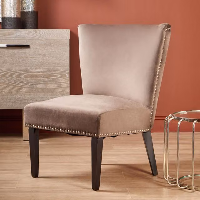 Interiors by Premier Orsina Velvet Winged Dining Chair in Grey and Black with Wooden Legs – 2