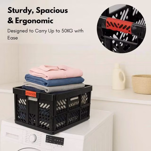 KORVIXA Collapsible Storage Carry Box Organizer in Black, W/D/H: 50 x 50 x 50 cm
