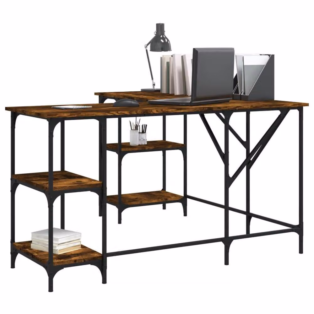 Berkfield Home Smoked Oak Corner Desk in Brown, W/D/H: 139 x 139 x 75 cm – 3