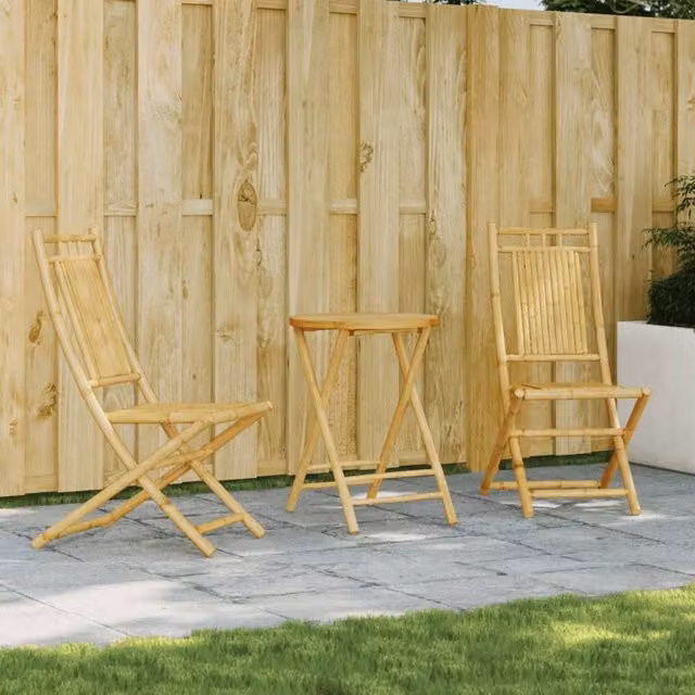 Berkfield Home 3 Piece Bamboo Bistro Set in Brown – 1