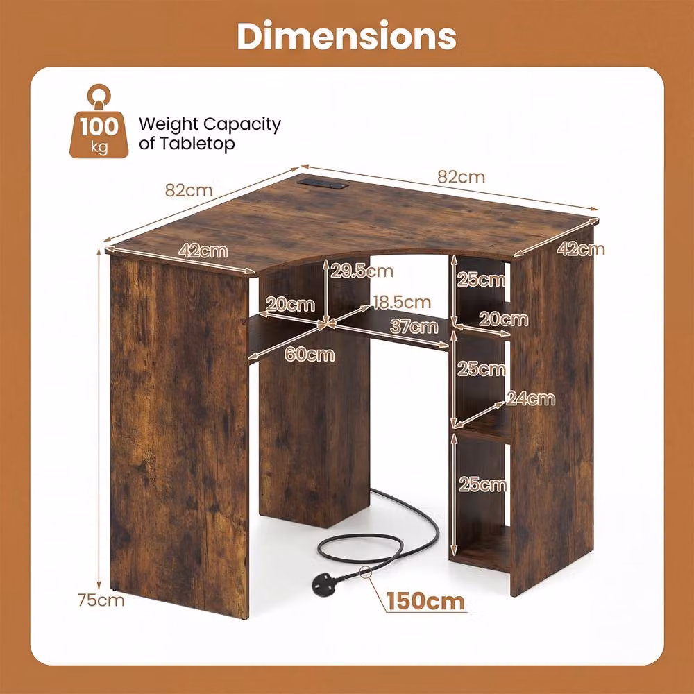 Gymax Brown Triangle Corner Computer Desk with Storage Shelves – 2