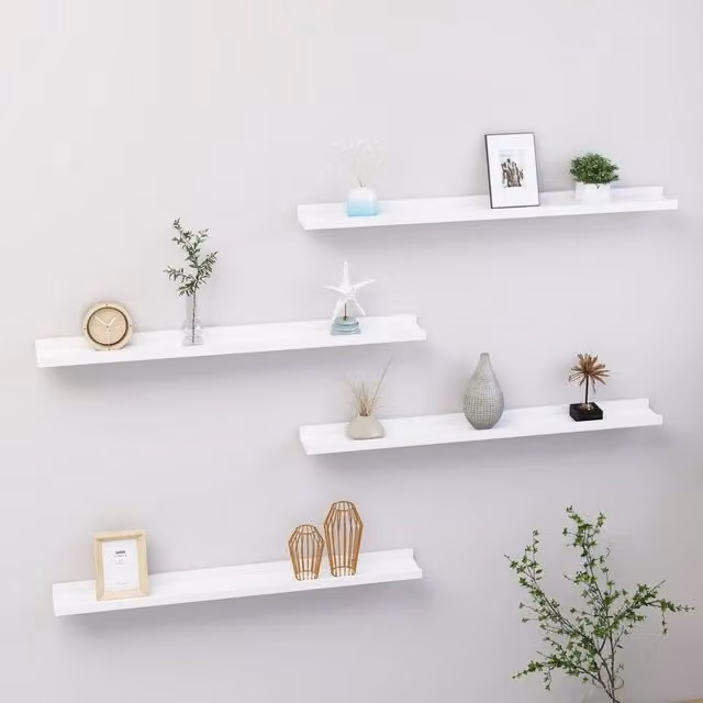 Berkfield Home Wall Mounted Straight Shelves, 4 Piece Set, White, W: 80 cm, D: 9 cm, H: 3 cm