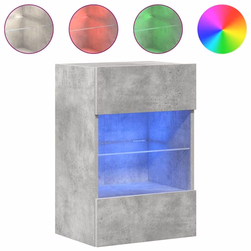 Berkfield Home Set of 2 Modern TV Wall Cabinets with LED Lights in Concrete Grey, W: 40 cm, D: 30 cm, H: 60.5 cm – 4
