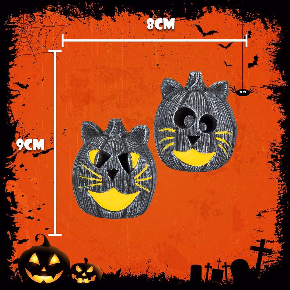 VFM e-Store Halloween LED Pumpkin Cats in Grey, 2 Pack – 2