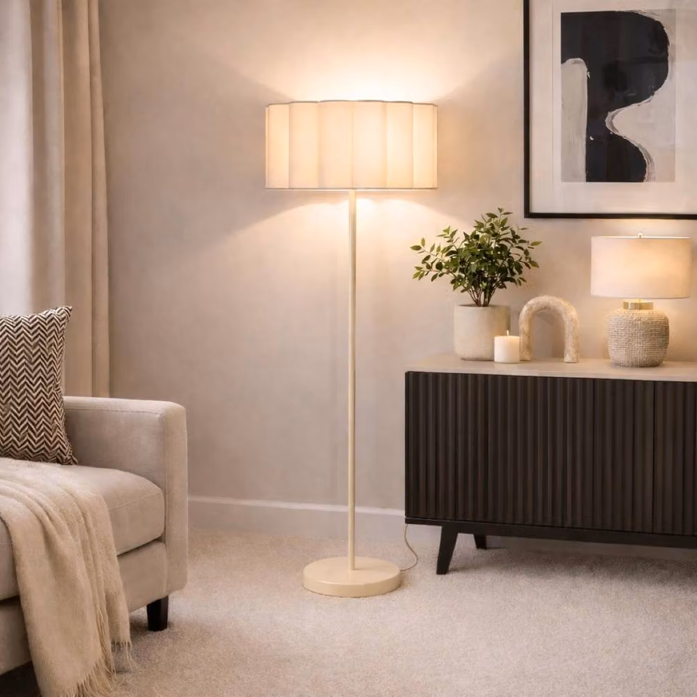 CGC Lighting Lena Modern Straight Floor Lamp in White and Beige – 2