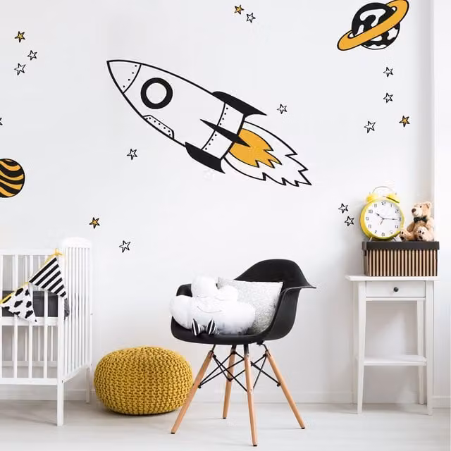 Stickerscape Rocket and Stars Adhesive Wall Sticker Pack in Orange, Blue, White and Black