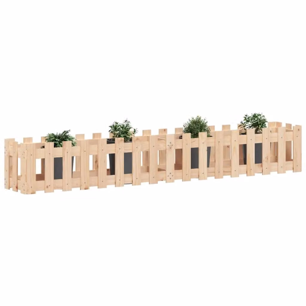 Berkfield Home Garden Raised Bed with Fence Design in Brown Solid Wood, W/D/H: 200 x 30 x 30 cm – 2