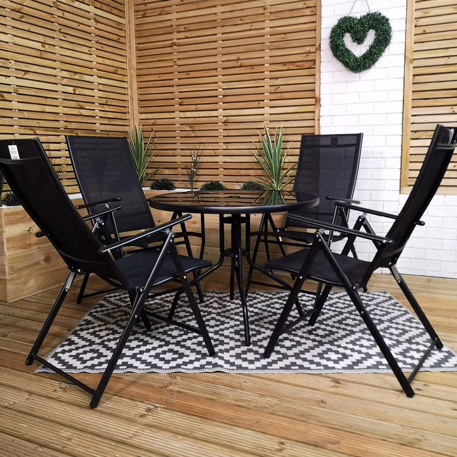 Samuel Alexander Black Round Glass Top Garden Dining Table and 4 Chairs Set – 3