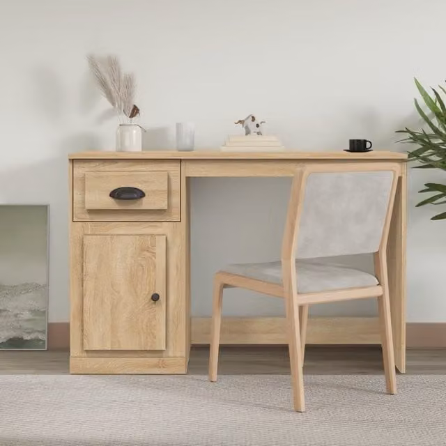 Berkfield Home Modern Computer Desk in Brown Sonoma Oak, W/D/H: 115 x 50 x 75 cm