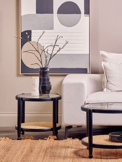 Orsina Cebu Round Rattan and Glass Side Table in Black – 2