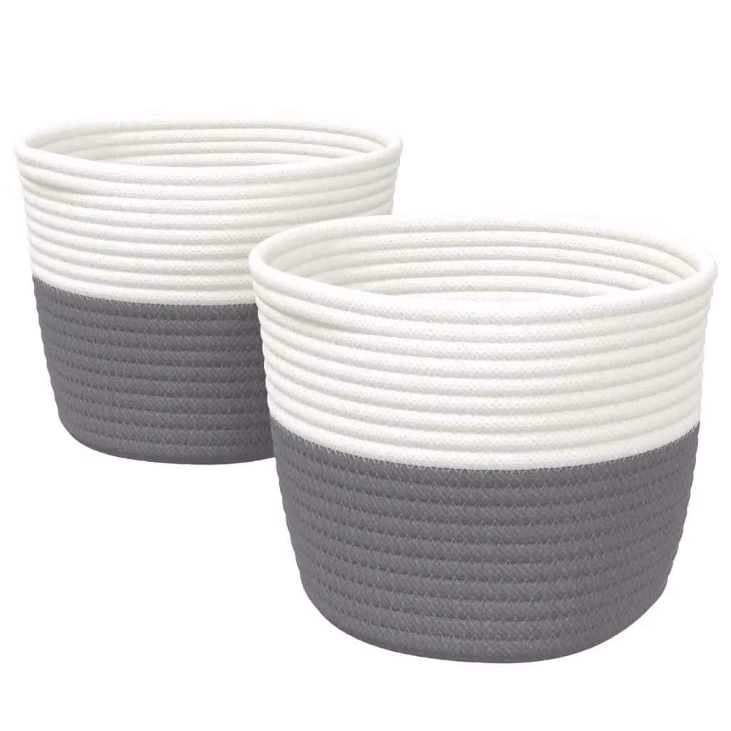 Berkfield Home Storage Baskets, 2 Pack, Grey and White Cotton Fabric, W: 24 cm, H: 18 cm – 2