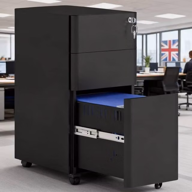 ERGOVEXA Lockable 3-Drawer Steel Filing Cabinet in Black