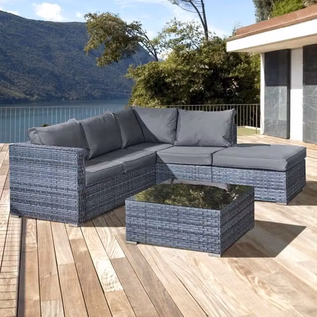 Oseasons Aruba 5 Seat Rattan Corner Set in Ocean Grey
