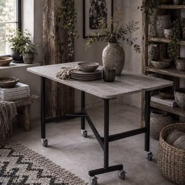 Wyld Haus Ritodo Grey Marble Effect Mobile Drop Leaf Dining Table with Castors W/D/H: 120 x 80 x 73 cm – 1