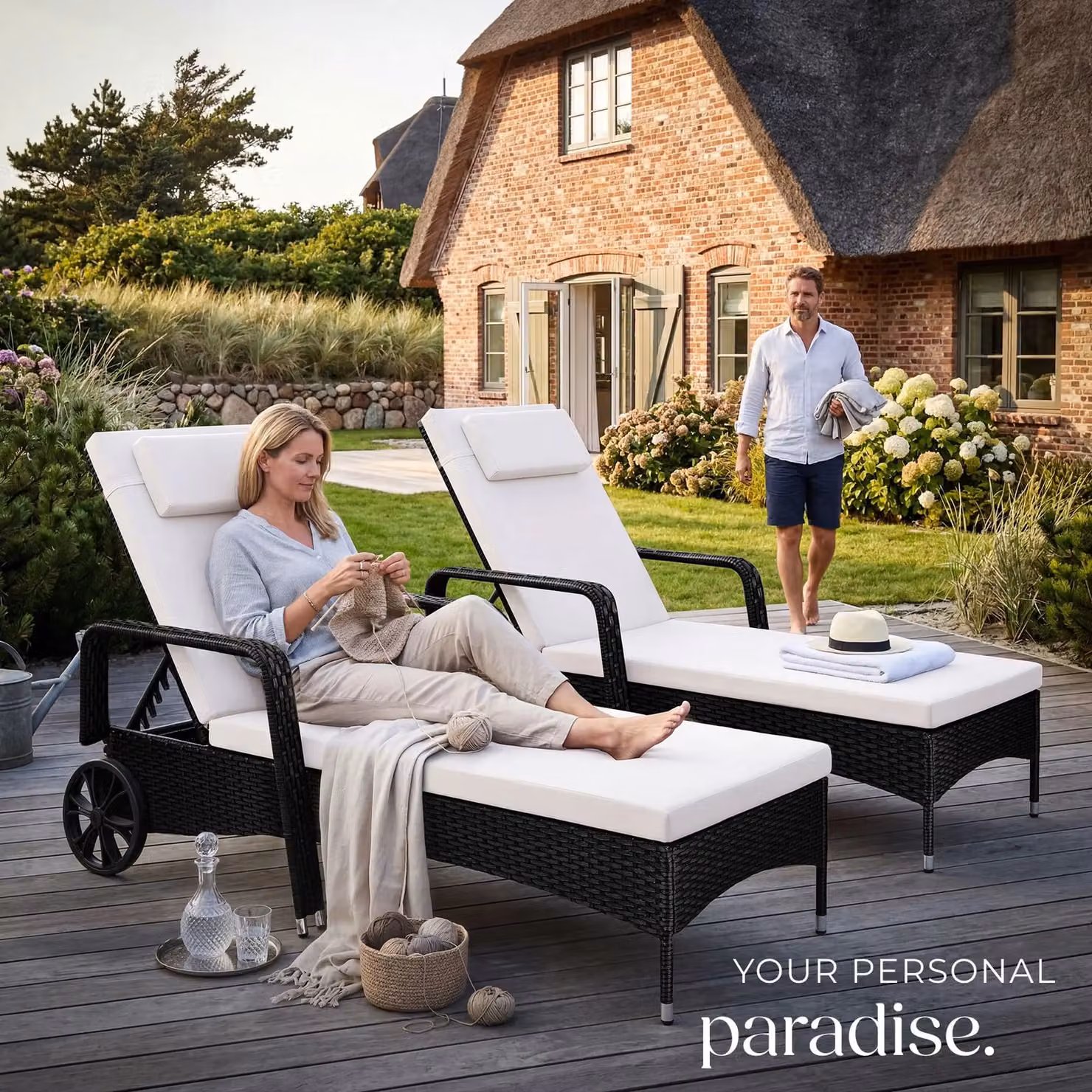 tectake Caspian 1 Seater Sun Lounger with Multicolour Weatherproof Cushions and Castors – 7