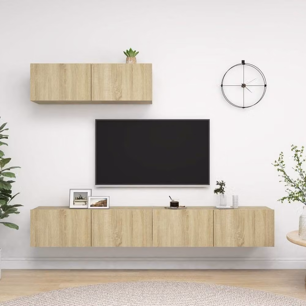 Berkfield Home 3-Piece Sonoma Oak TV Cabinet Set in Light Tan Beige