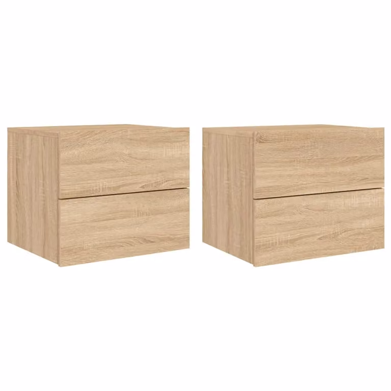 Berkfield Home Set of 2 Wall-mounted Bedside Cabinets with Integrated LED Lights in Sonoma Oak Brown