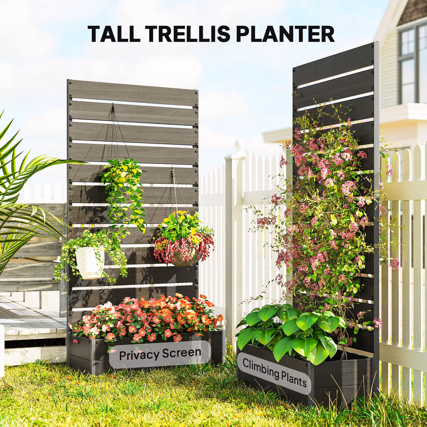 Outsunny Black Raised Garden Bed with Trellis for Climbing Plants, WPC and Aluminium Planter Box for Vegetable, Herb or Ornamental Gardens, W/D/H: 180 x 90.5 x 38 cm – 6