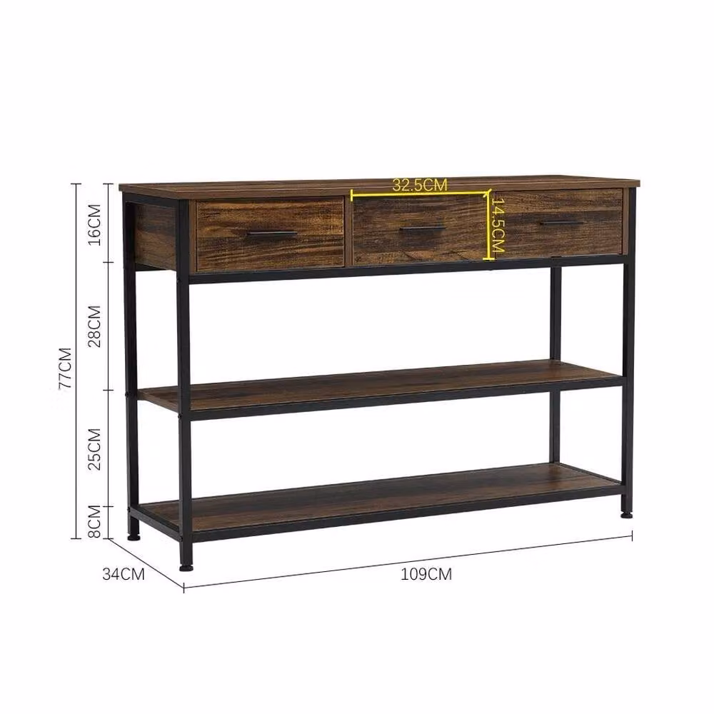 KORVIXA Retro Console Table with 3 Drawers in Brown – 1
