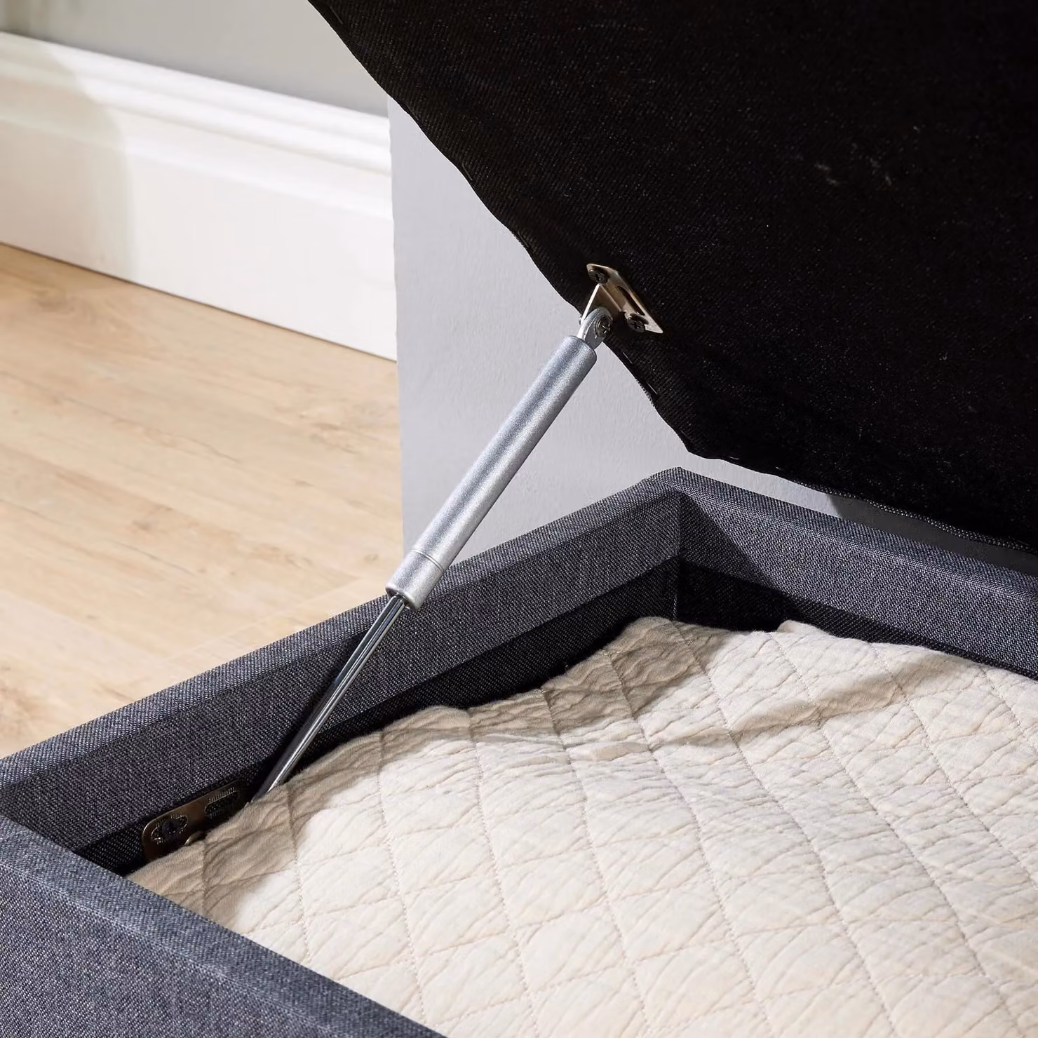 Home Source Storage Ottoman Chest with Padded Removable Top and Buttoned Detailing in Dark Grey – 3
