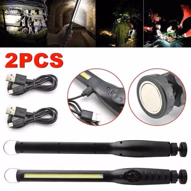 SPETLEK 2-Piece Portable Magnetic COB LED Work Light in Black