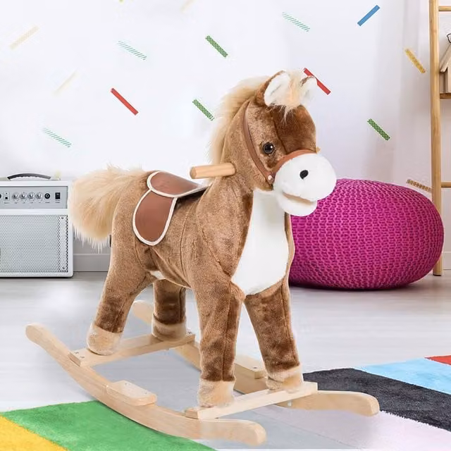 HOMCOM Brown Plush Kids Rocking Horse