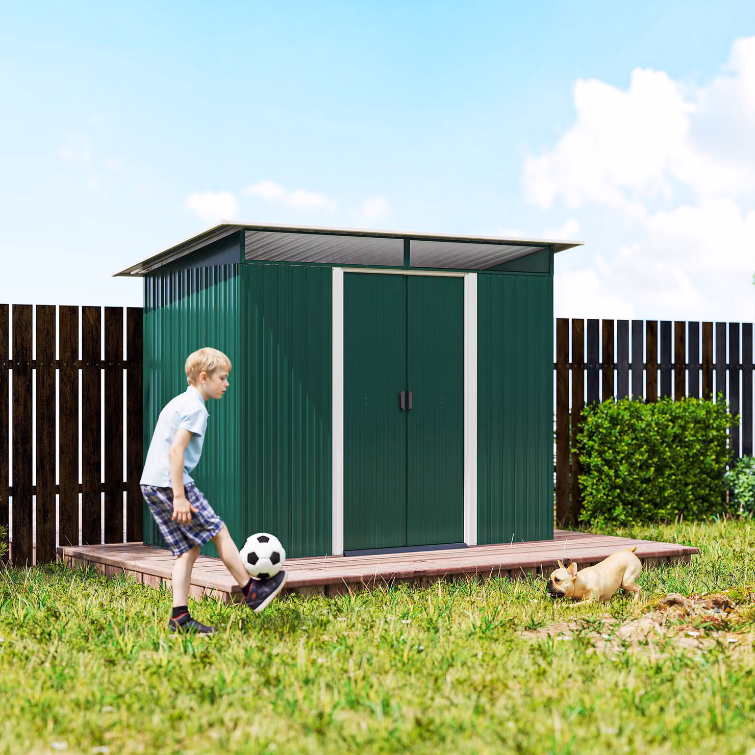 Outsunny Green Metal and Plastic Pent Roof Garden Shed with Ventilation, W: 133 cm, H: 200 cm – 7