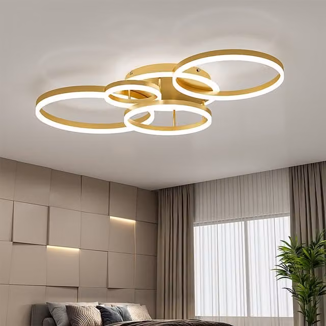 Livingandhome Multi-circle LED Flush Ceiling Light in Gold/Brass and White, Cool White, Diameter: 110 cm