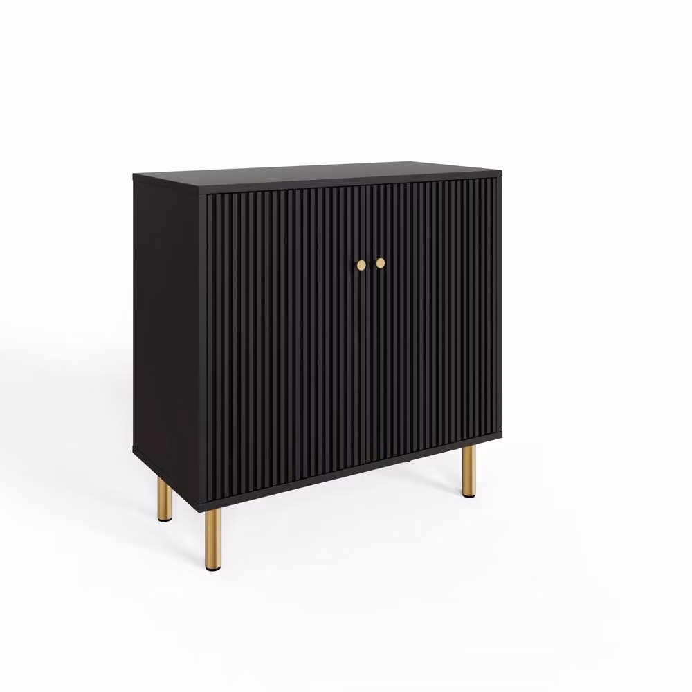 GFW Garrucha Modern Matt Black Utility Shoe Cabinet with Hinged Doors and Internal Shelves – 2