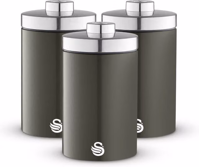 Swan Set of 3 Airtight and Leakproof Stainless Steel Canisters in Cream and Grey