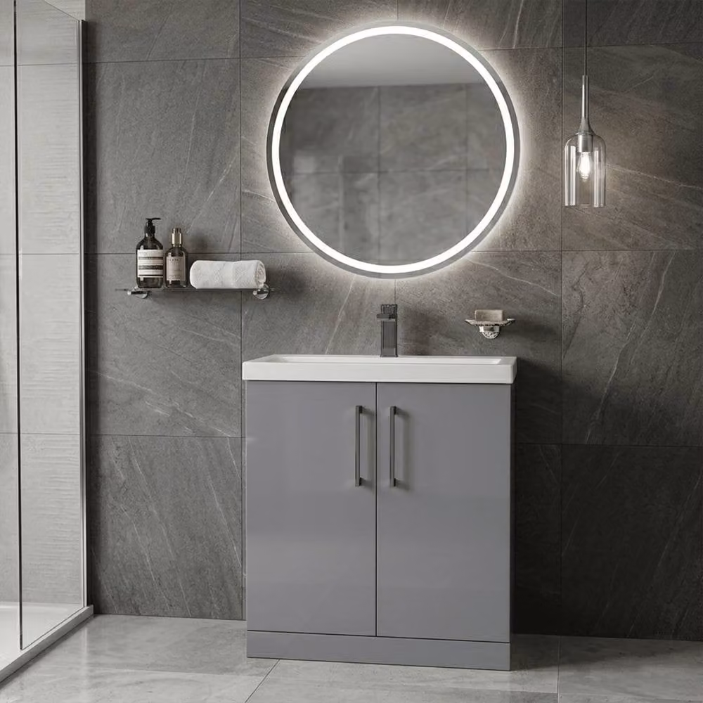 Balterley Modern 2-Door Floor Standing Bathroom Vanity Unit with Basin in Satin Grey, Width: 80 cm – 2