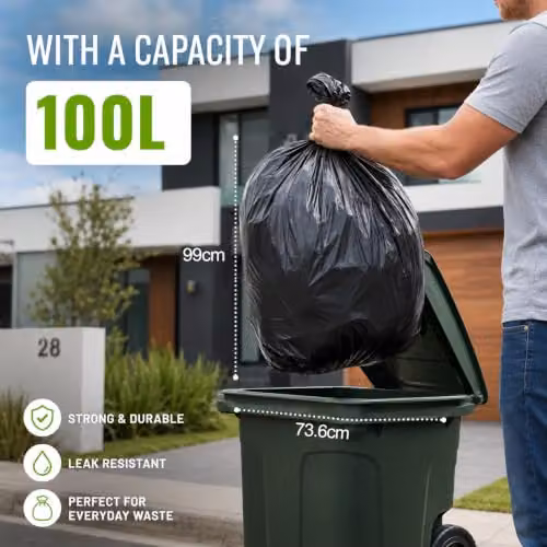 Ecobag Heavy Duty Black Refuse Sacks, 100L, W: 73.6 cm, H: 99.0 cm – 2
