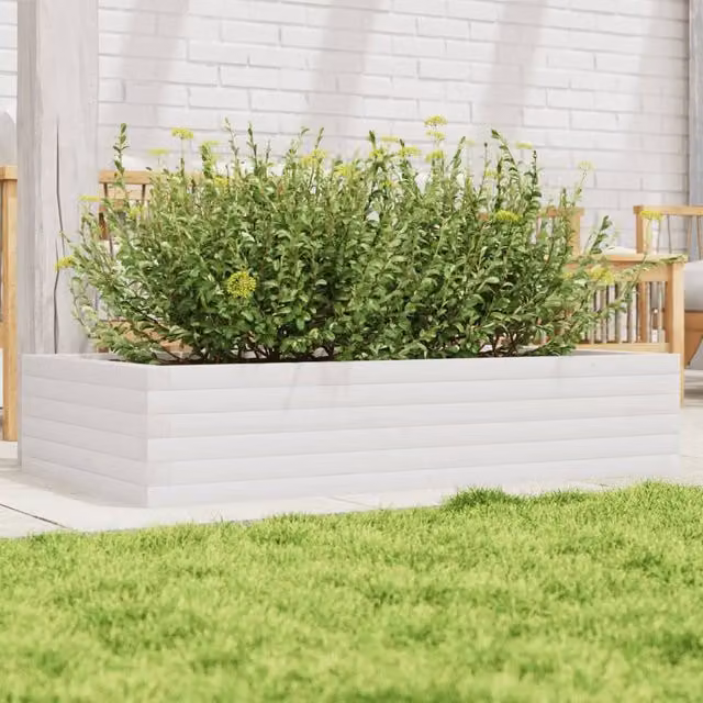 Berkfield Home White Solid Wood Pine Garden Planter Tub W: 110 cm, D: 60 cm, H: 23 cm – 1