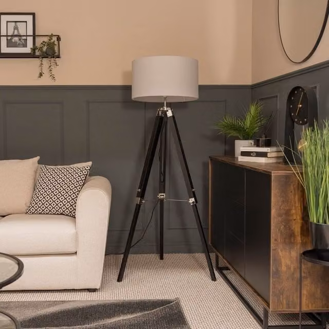ValueLights Clipper Black Modern Floor Lamp with Fabric Shade and E27 LED Compatibility