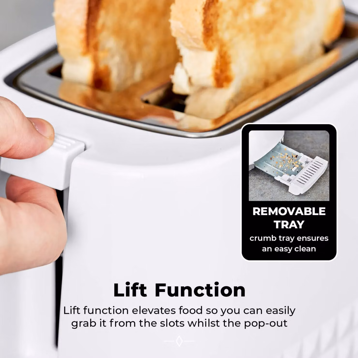 Tower T20082WHT Solitaire 2 Slice Toaster, 850W, White – 3