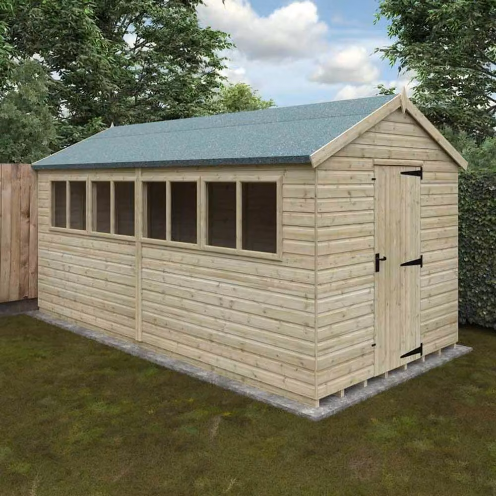 Buttercup Farm Apex Premier 16mm Wooden Garden Shed in Natural Wood, W: 487.7 cm, D: 243.8 cm, H: 235.0 cm – 2