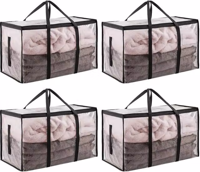 VOGREX 4-Piece Set of 90L Transparent Moving Storage Bags in Clear
