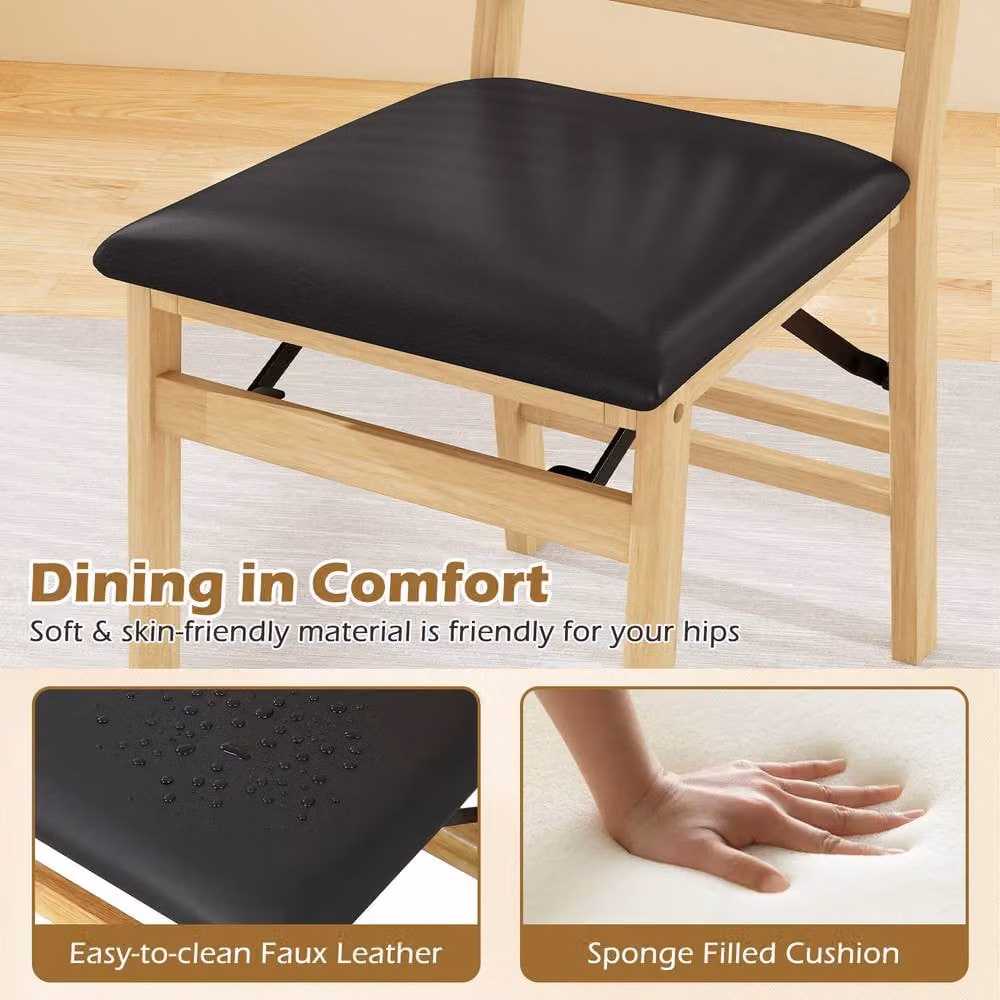 Costway Set of 2 Black Folding Armless Dining Chairs with Padded Synthetic Leather Seats – 4