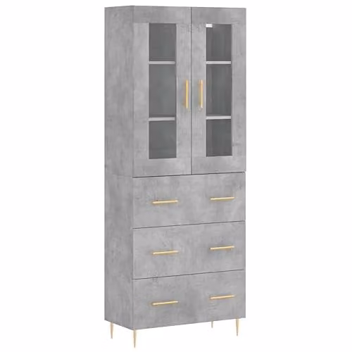 vidaXL Modern Highboard in Concrete Grey, W/D/H: 69.5 x 34.0 x 180.0 cm