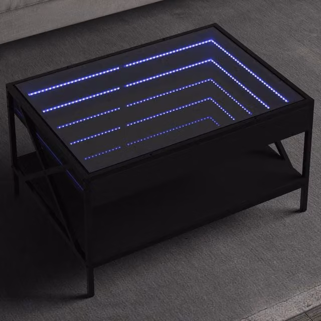 Berkfield Home Infinity LED Coffee Table in Black, W: 70 cm, D: 50 cm, H: 38 cm – 1