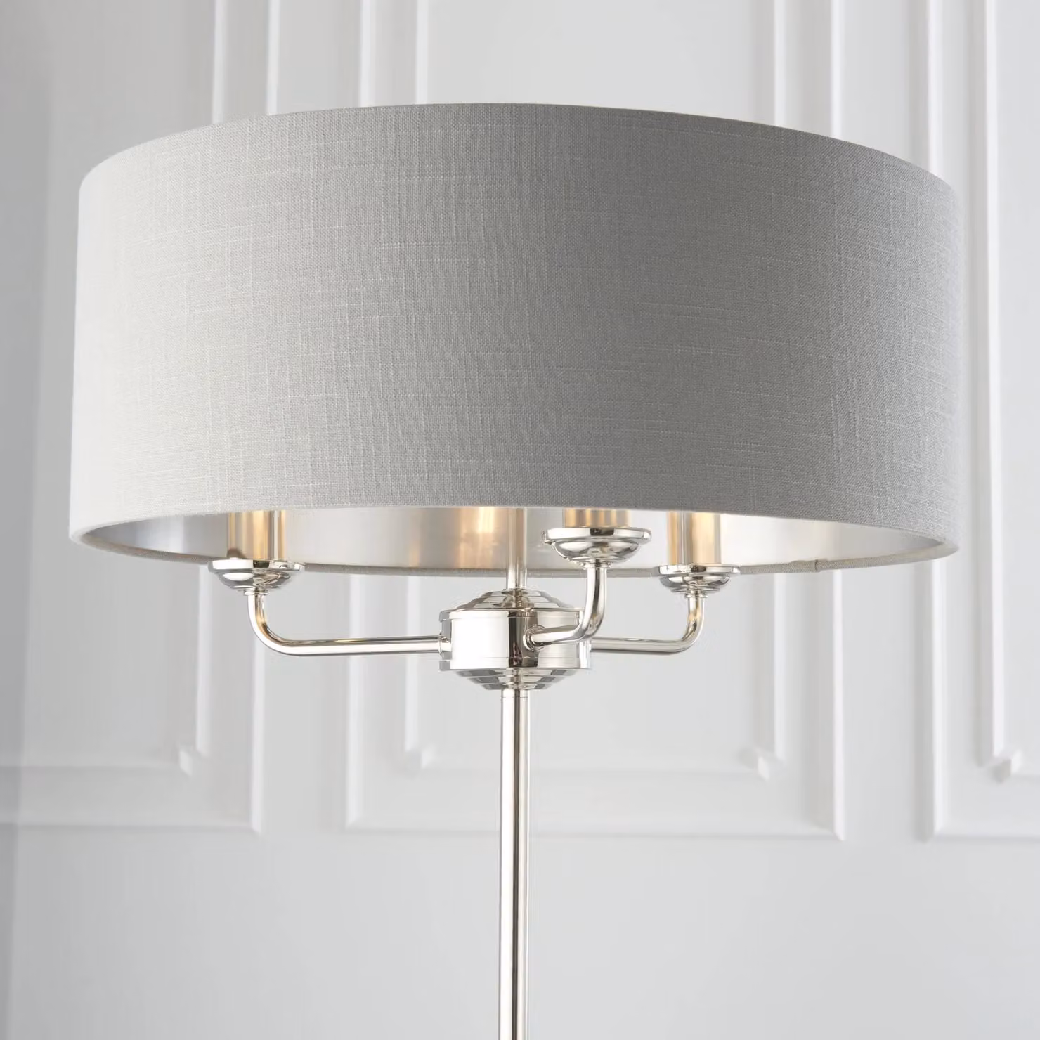 Loops Floor Lamp in Silver and Grey with Charcoal Fabric Shade – 3