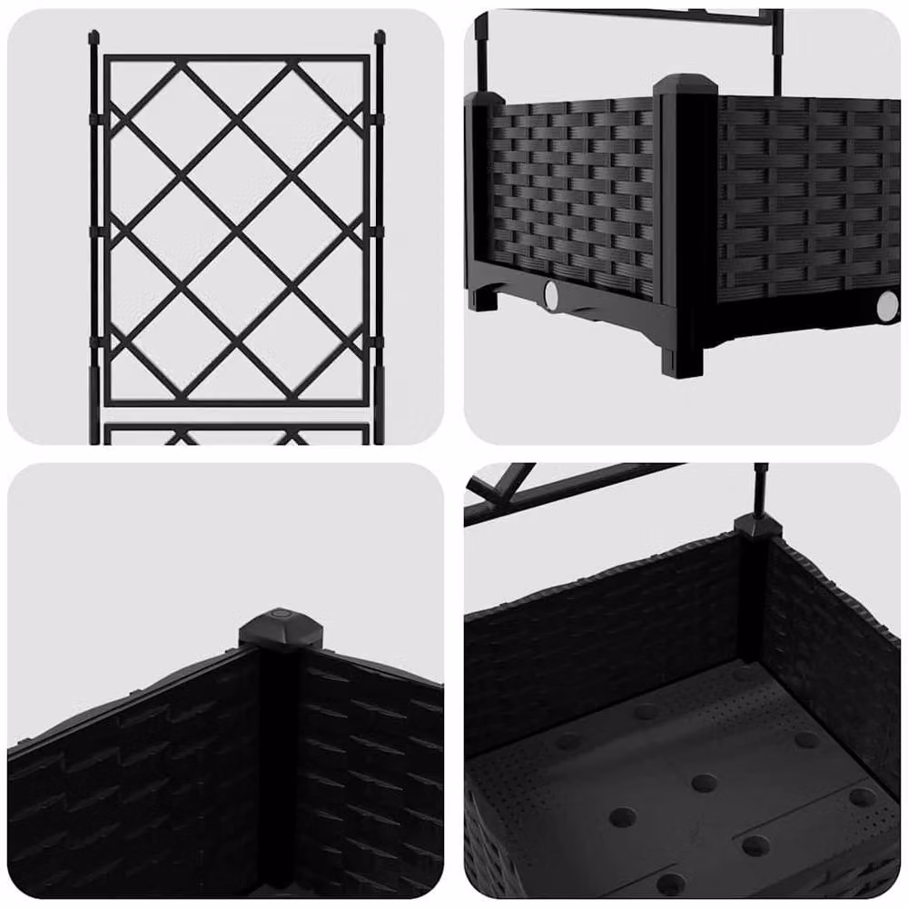 Berkfield Home Garden Planter with Trellis, Black, W/D/H: 40 x 40 x 125.5 cm – 4