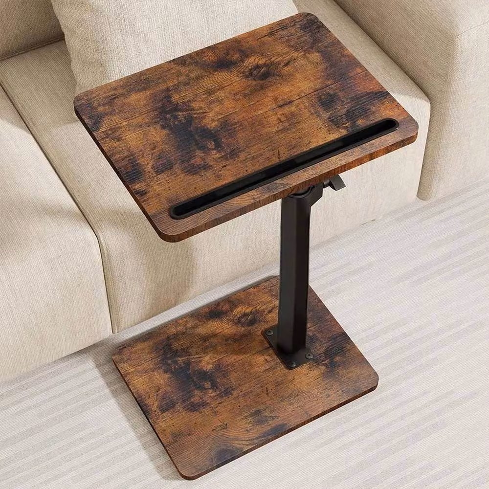 FLAVORA Height Adjustable Brown Wood Sofa Table with Rotating Top – 3