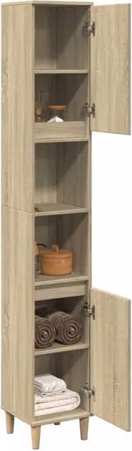 Berkfield Home Sonoma Oak Bathroom Cabinet in Light Brown, W/D/H: 30 x 30 x 190 cm