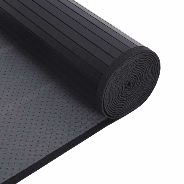 Berkfield Home Rectangular Bamboo Rug in Black, W/D/H: 60 x 300 cm