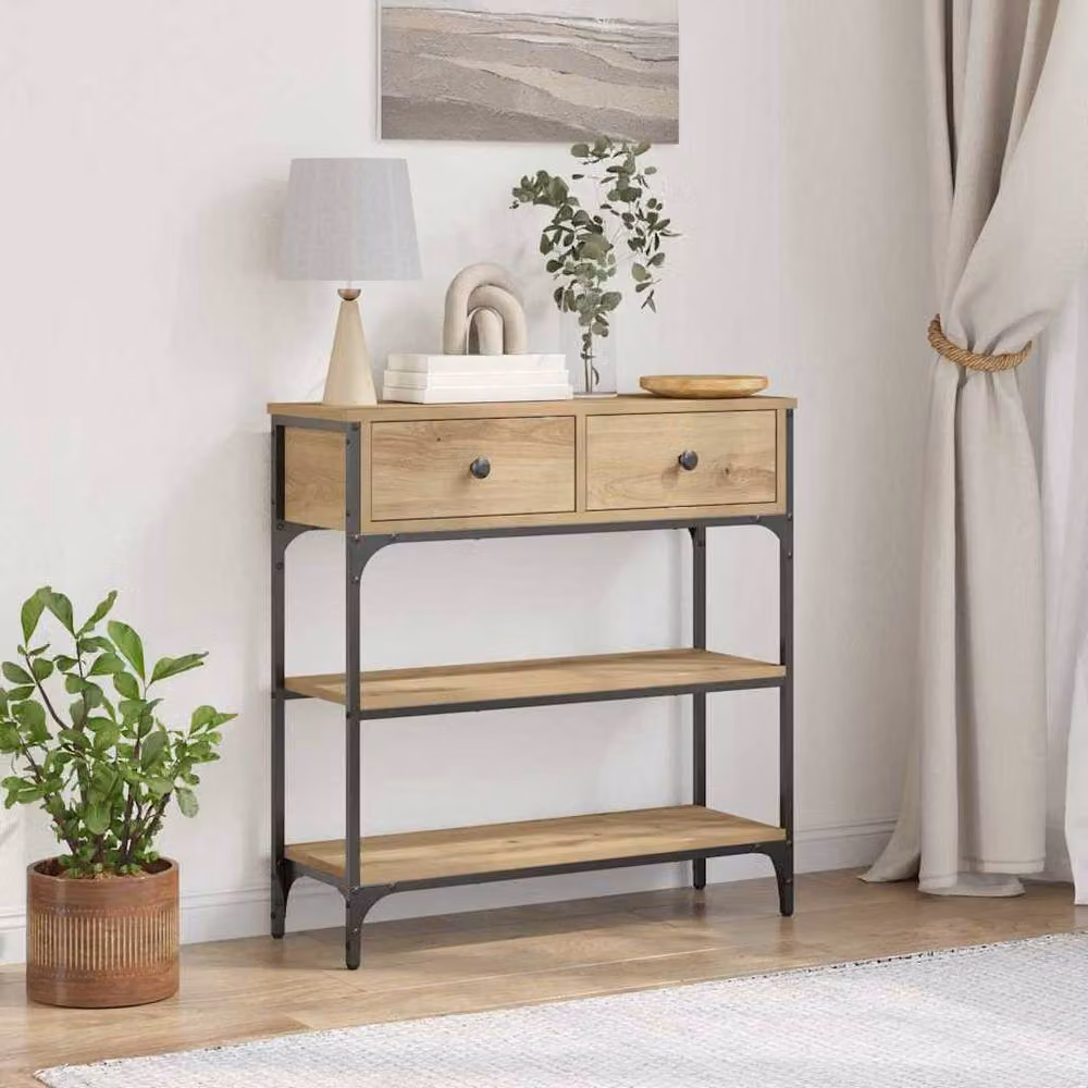 Berkfield Home Traditional Artisan Oak Console Table in Brown, W/D/H: 72.5 x 25 x 75 cm – 2
