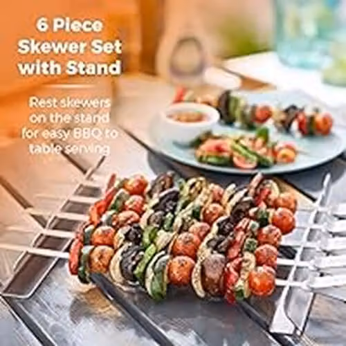Tower 6 Piece Stainless Steel Skewer Set with Handles and Stand in Silver – 2